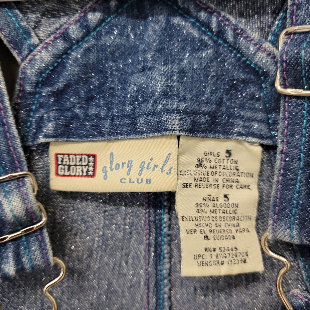 Vintage 90s y2k Girls Denim Overalls Blue Butterfly Floral Embroidered Sparkle 5 - Picture 8 of 8